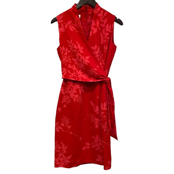 VINTAGE Jones New York Red Pink Kimono Wrap Night Out Dress 6 - Picture 1 of 7